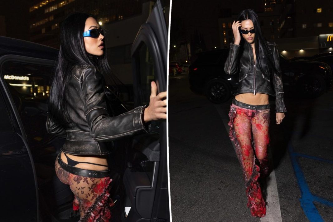 Amelia Hamlin dares to bare her derrière in dangerously low-rise (and see-through) bumster pants