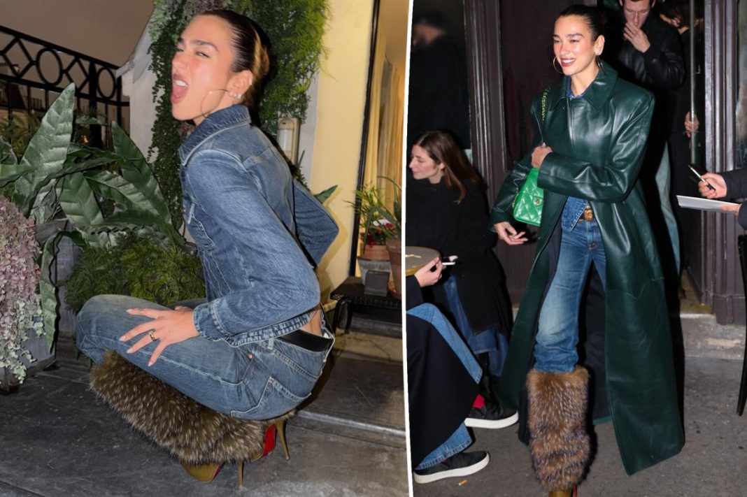 Dua Lipa adds drama to her Canadian tuxedo with $2,300 fur boots