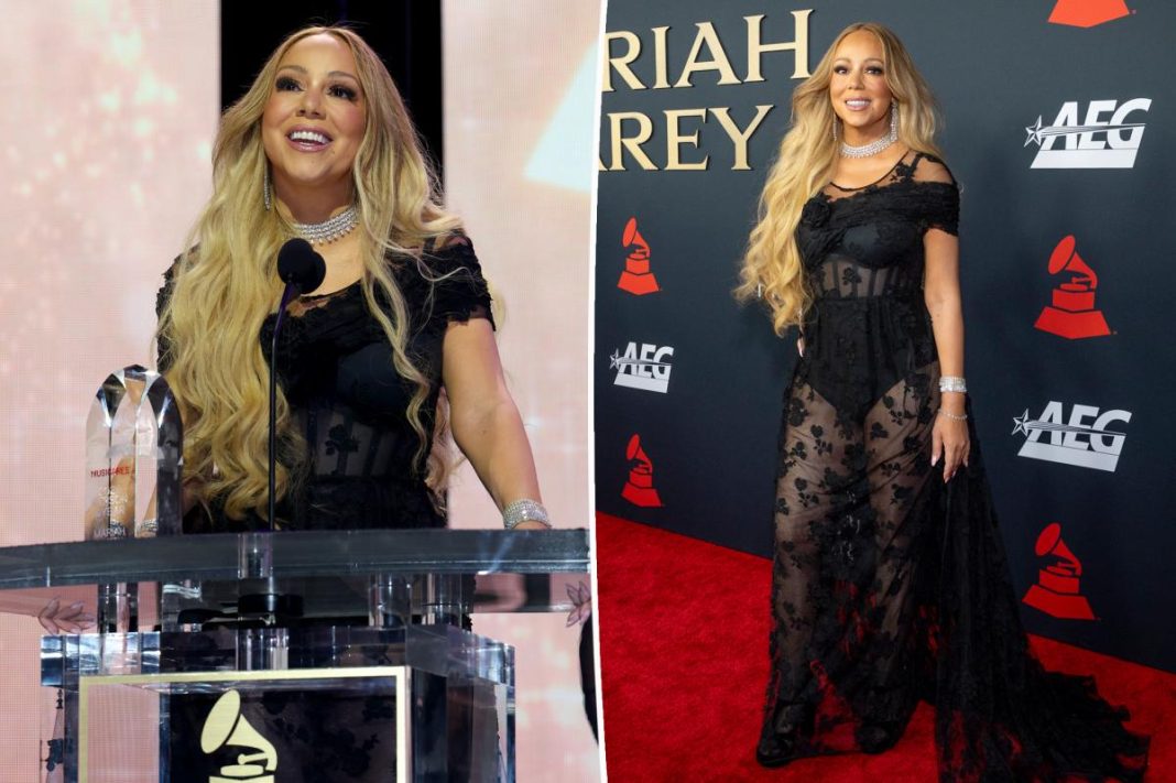 Mariah Carey rocks daring sheer dress while being honored at pre-Grammys gala