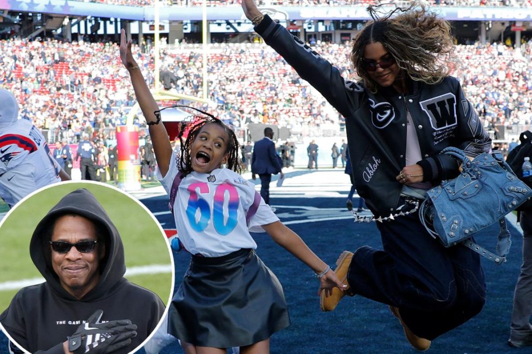 Beyoncé and Jay-Z’s daughters Blue Ivy, 14, and Rumi, 8, look all grown up at Super Bowl 2026 with dad
