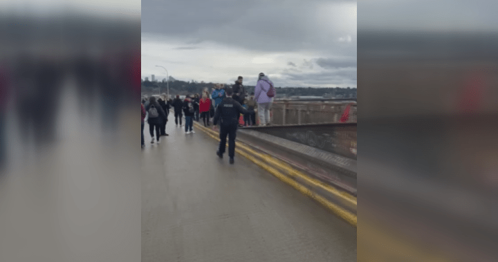 Pattullo Bridge closes early after people started to climb up the arch