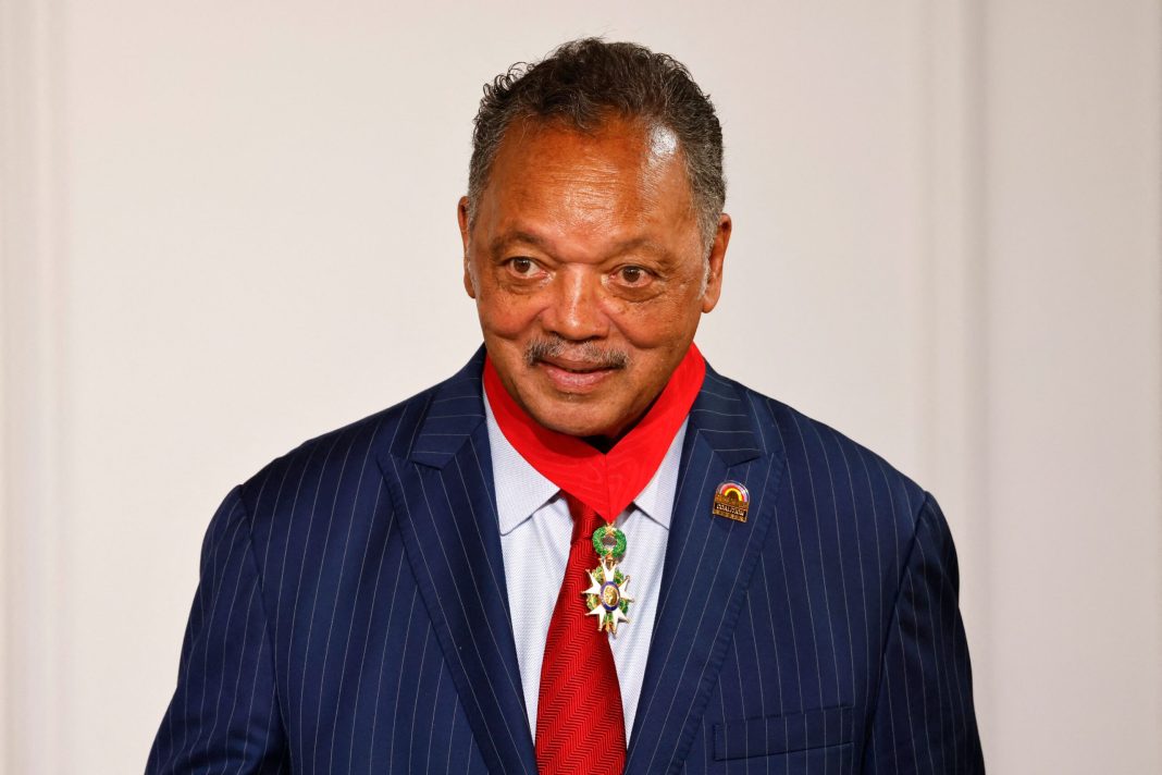 Veteran American civil rights activist Reverend Jesse Jackson looks after being awarded with the Legion of Honour by French President at the Elysee Palace in Paris on July 19, 2021. 