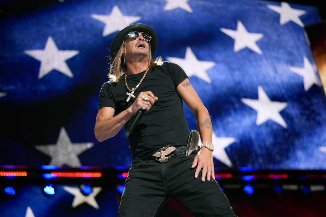 Musician Kid Rock performs on the fourth day of the Republican National Convention at the Fiserv Forum on July 18, 2024 in Milwaukee, Wisconsin.