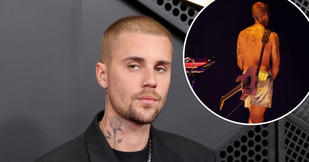 Justin Bieber Debuts New Hailey Tattoo During Shirtless Grammys Performance