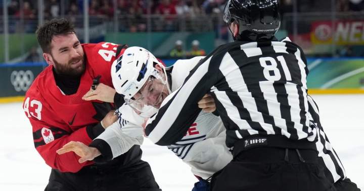 Canada’s Tom Wilson drops the gloves at Olympics