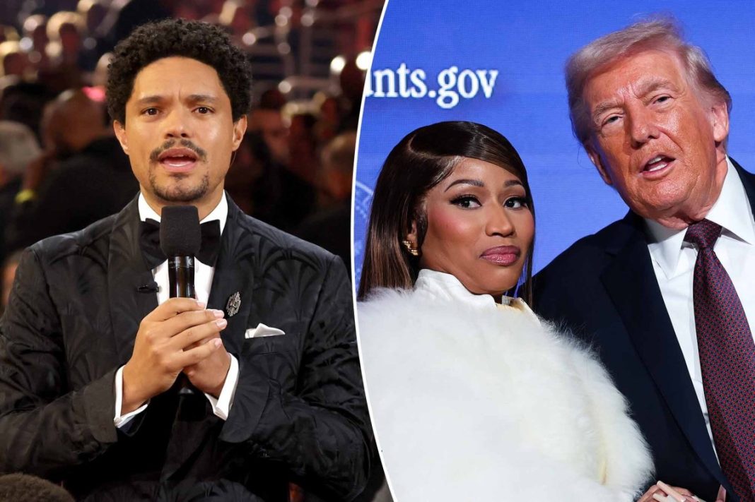 Trevor Noah takes aim at Jeff Bezos’ wedding, Nicki Minaj’s Trump support in Grammys 2026 monologue