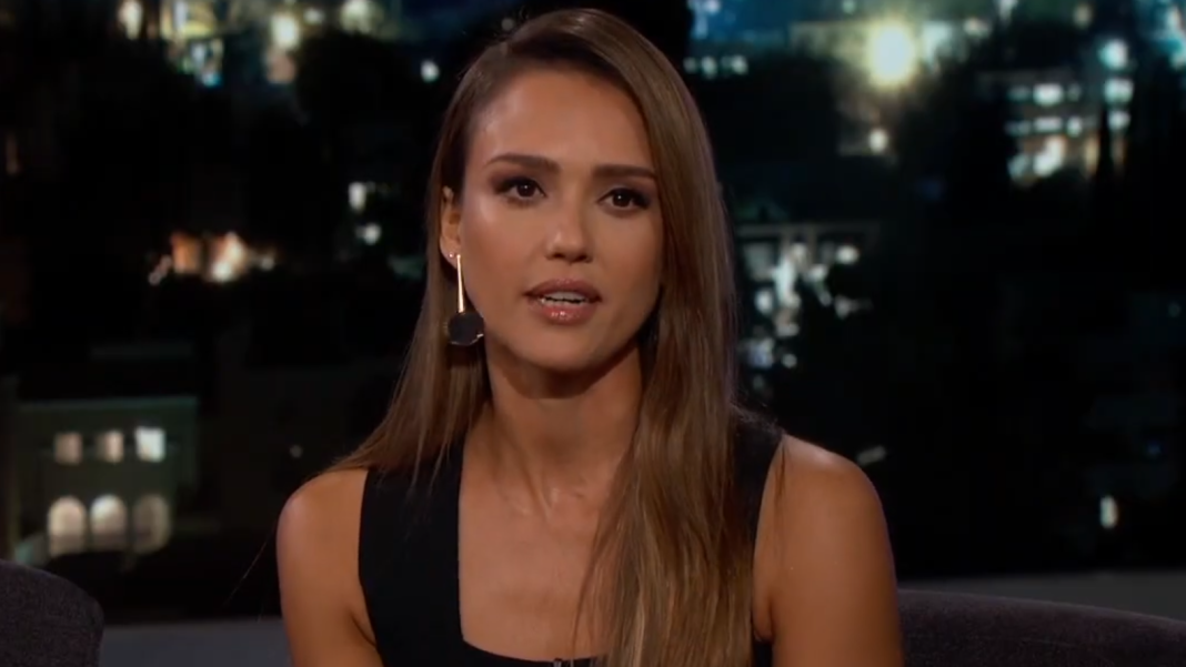 Jessica Alba talks to Jimmy Kimmel.