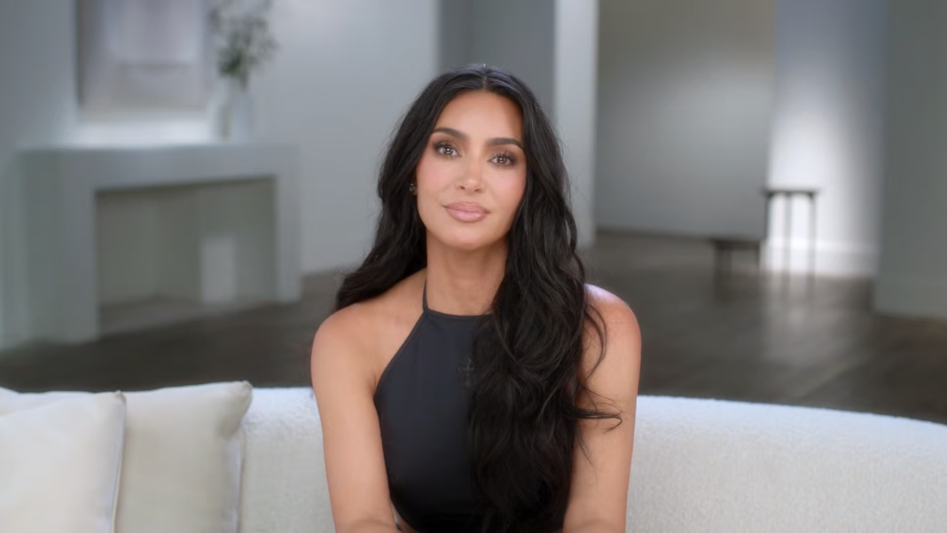 Kim Kardashian with tearful eyes.