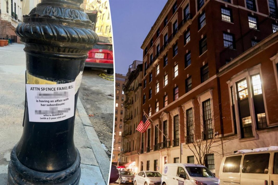 School pick-up scandal as poster campaign reveals alleged affair between staffers at ritzy Spence