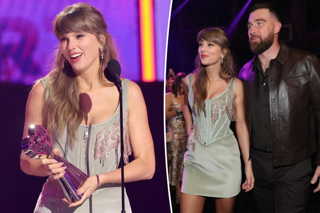 Taylor Swift shouts out Travis Kelce at iHeartRadio Music Awards, saying he makes her feel ‘happy and confident and free’