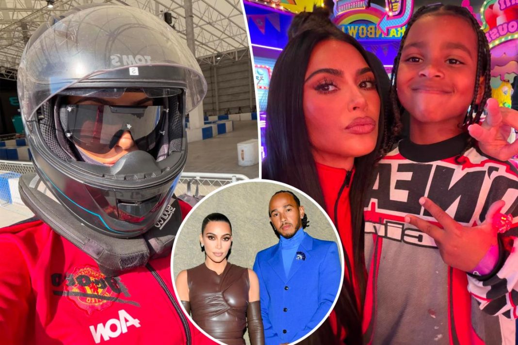 Kim Kardashian channels boyfriend Lewis Hamilton in racing gear during family getaway to Tokyo