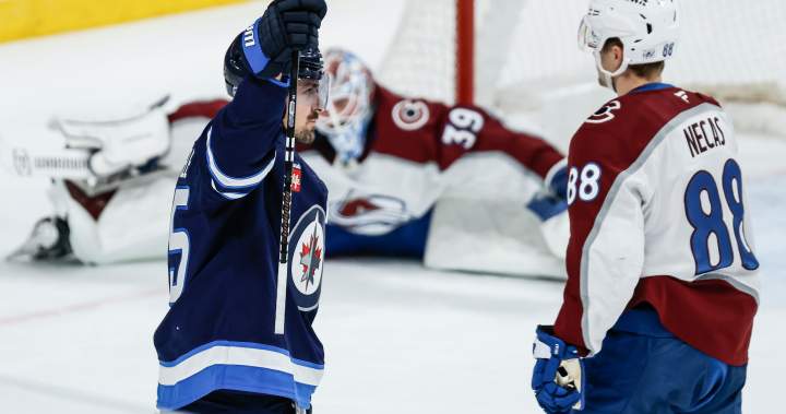Scheifele scores twice on milestone night but Winnipeg Jets fall 3-2 to Avalanche