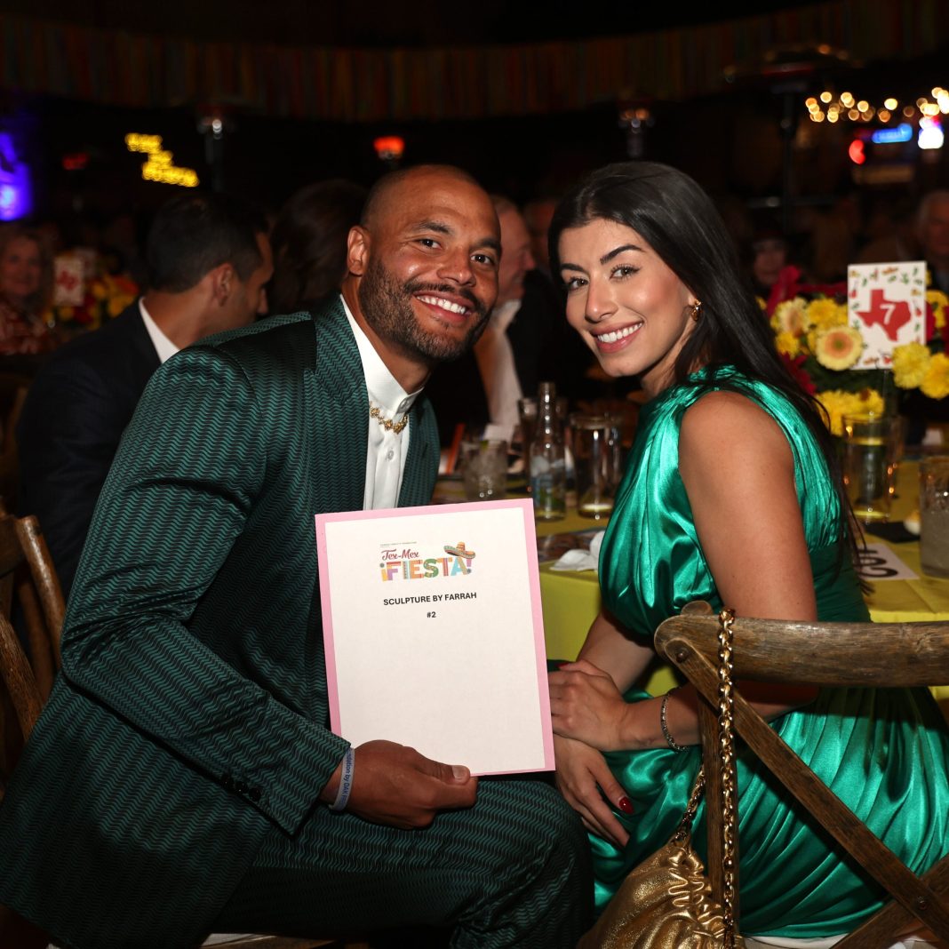 Dak Prescott and Sarah Jane Ramos attend the Farrah Fawcett Foundation 2025 Tex-Mex Fiesta at The Rustic on October 30, 2025 in Dallas, Texas. 