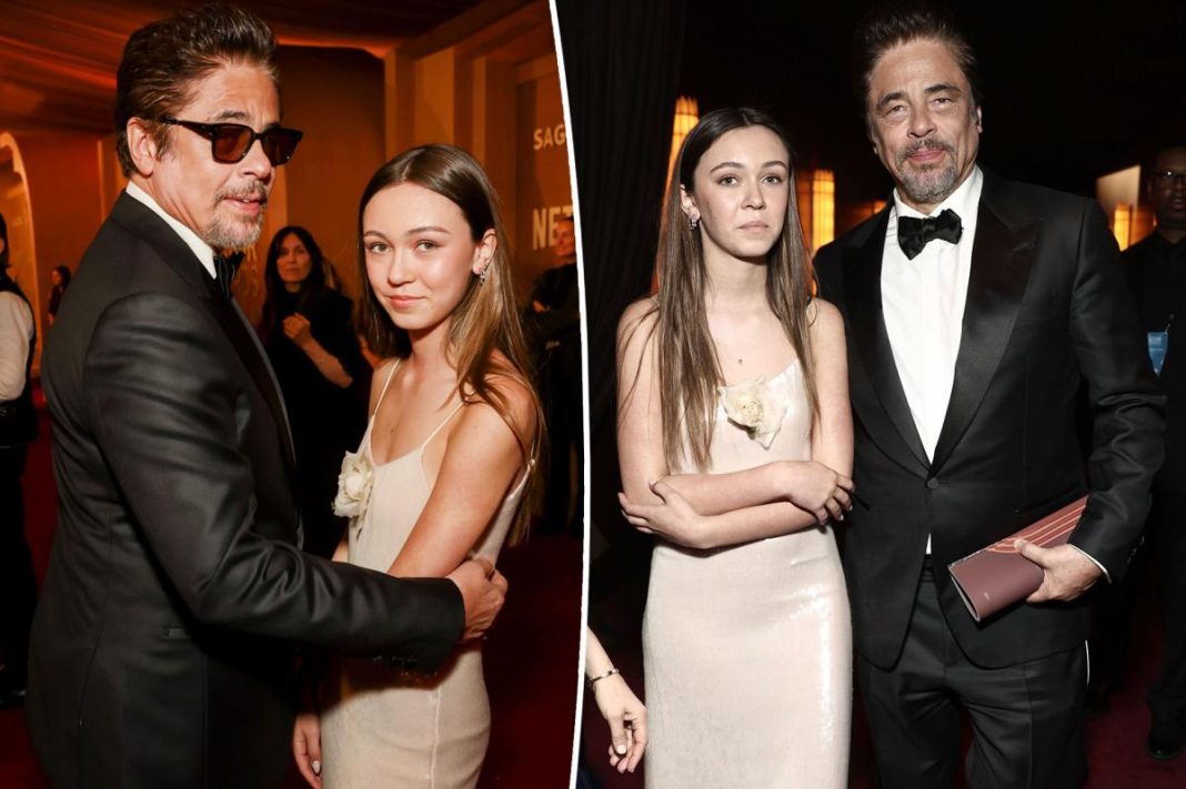 Benicio del Toro’s daughter, 14, makes red carpet debut at SAG Actor Awards 2026