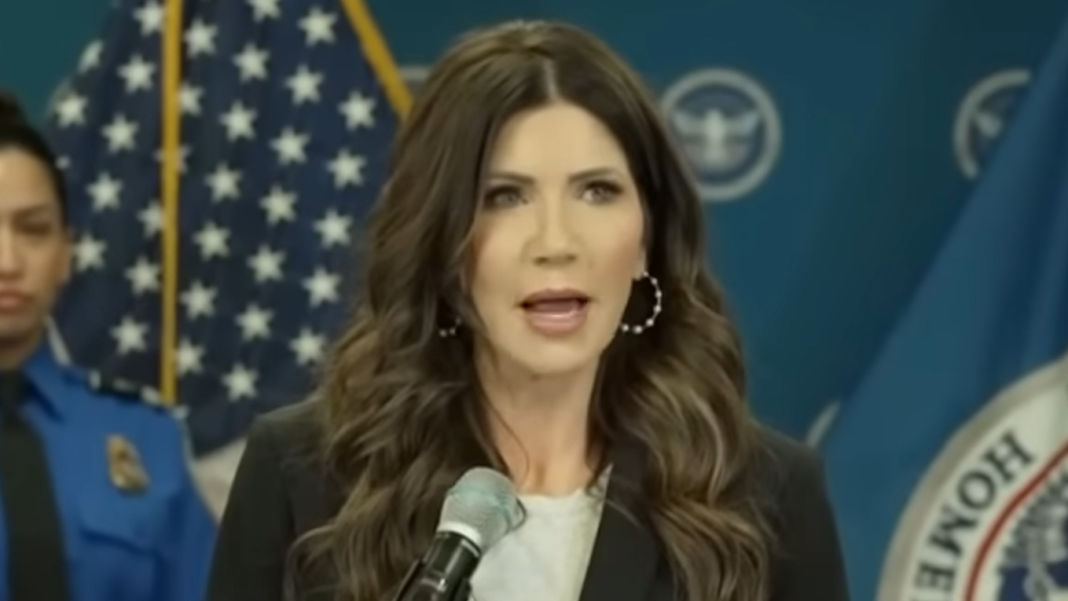 Appearing on YouTube, Kristi Noem speaks.