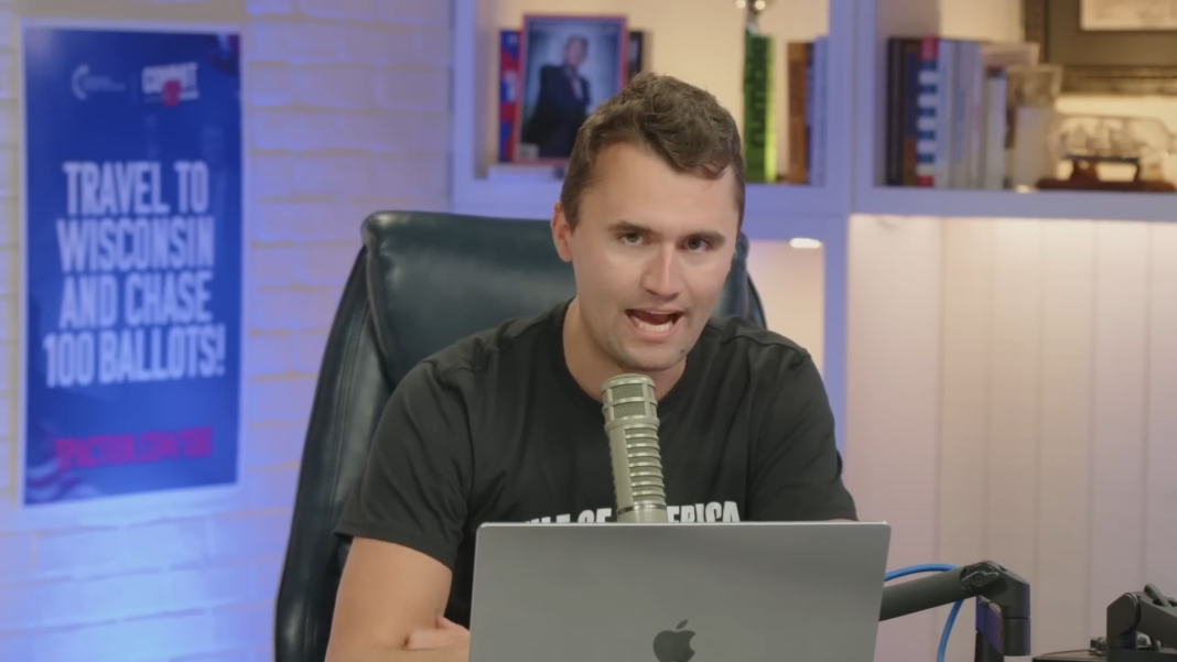 Charlie Kirk on his podcast in 2025.