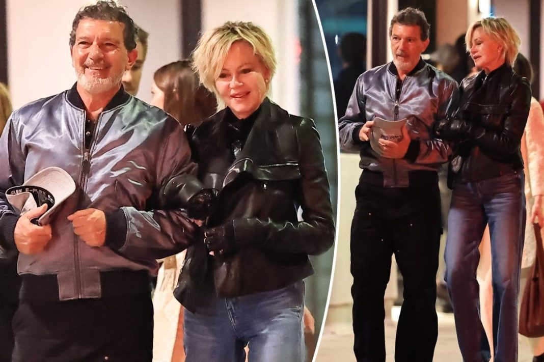 Melanie Griffith and ex-husband Antonio Banderas link arms in rare night out over a decade after divorce