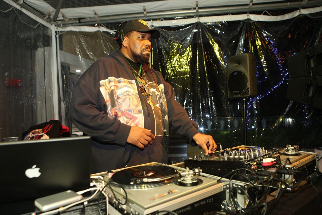 Afrika Bambaataa spins during the book launch for "Hip Hop: A Cultural Odyssey" at The GRAMMY Museum on February 8, 2011 in Los Angeles, California.