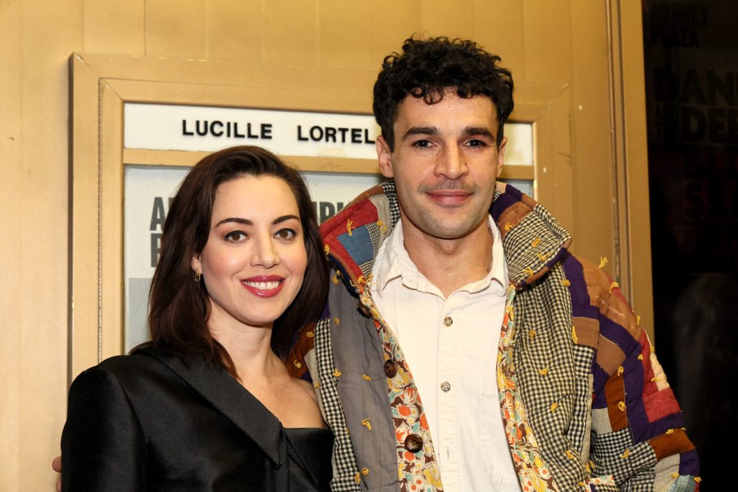 Aubrey Plaza and Christopher Abbott attend "Danny And The Deep Blue Sea" Opening Night at Lucille Lortel Theatre on November 13, 2023 in New York City. 