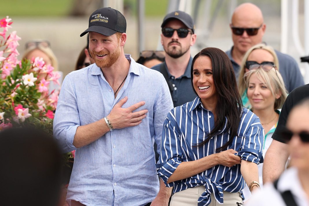 Prince Harry, Duke of Sussex and Meghan, Duchess of Sussex greet members of the public at the Cruising Yacht Club of Australia on April 17, 2026 in Sydney, Australia. 