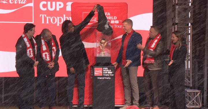 Soccer fans in Calgary endure snow, cold for chance to see FIFA World Cup trophy