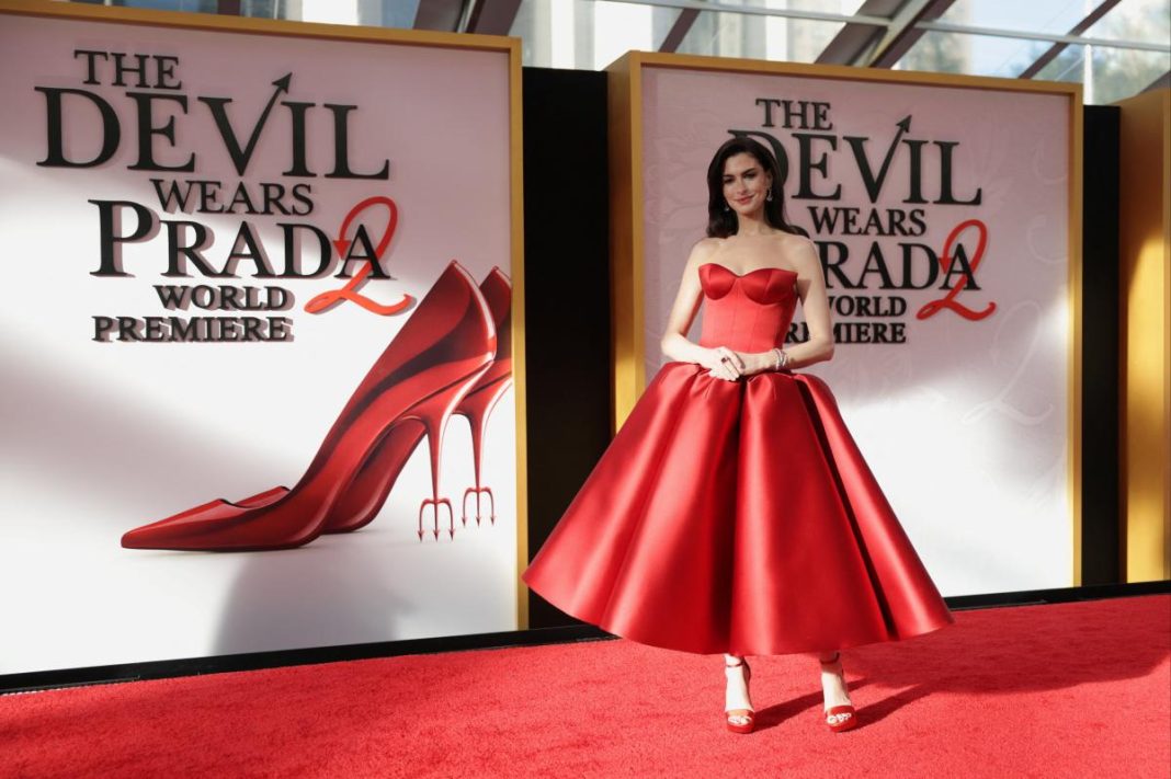 Anne Hathaway is radiant in sculptural red gown at ‘The Devil Wears Prada 2’ premiere