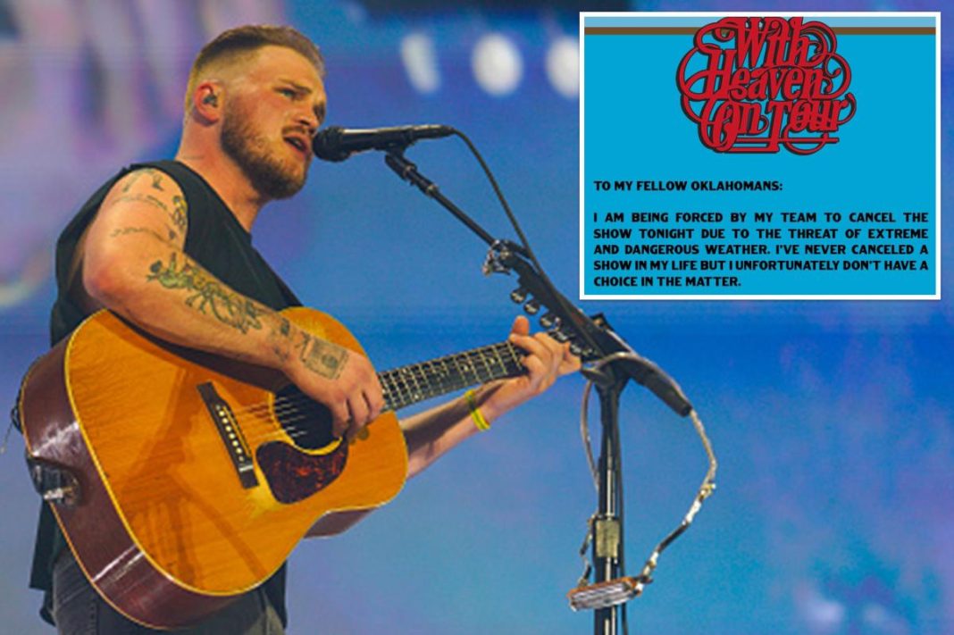 Zach Bryan ‘forced’ to cancel Oklahoma show over ‘extreme and dangerous weather’ threat