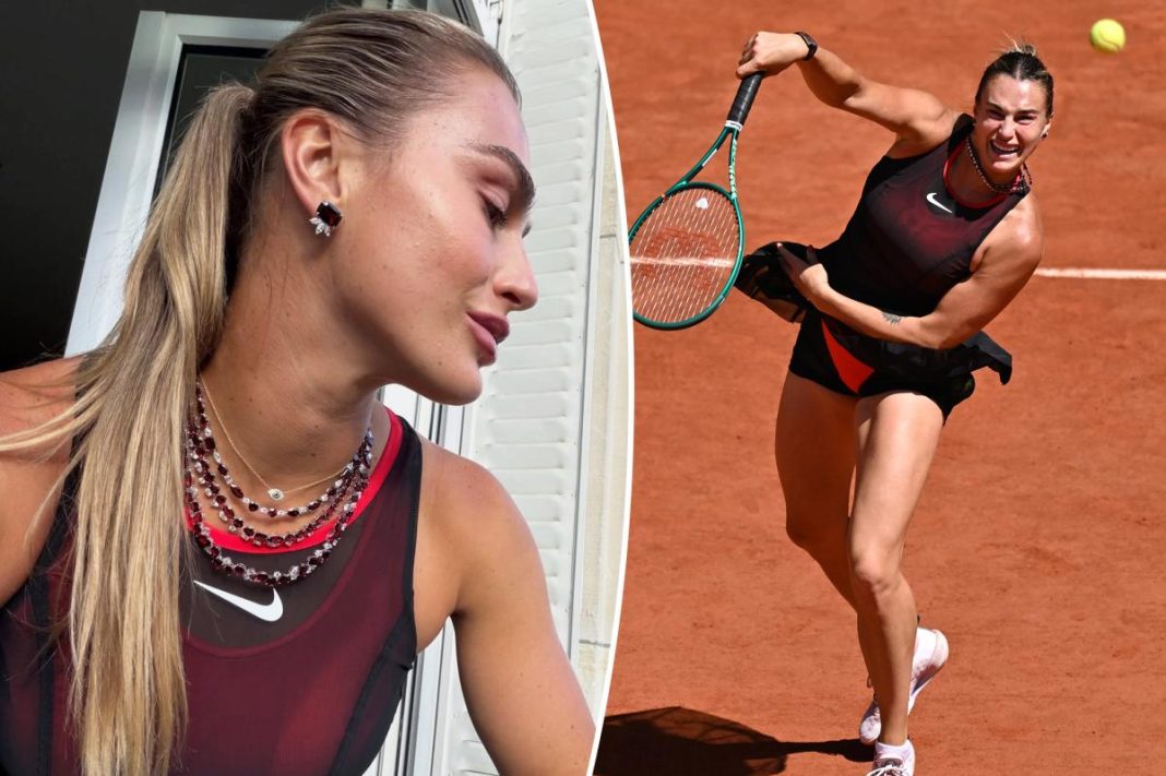 Aryna Sabalenka wins French Open match wearing more than 125 carats of garnets