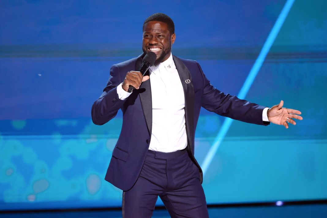 Host Kevin Hart speaks onstage during the 2025 BET Awards at Peacock Theater on June 09, 2025 in Los Angeles, California.  