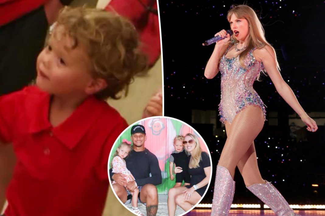 Patrick and Brittany Mahomes’ son Bronze, 3, points out Taylor Swift in Arrowhead Stadium photo