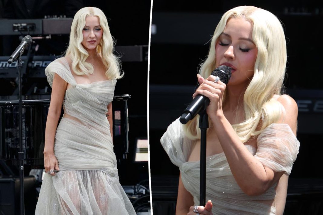 Christina Aguilera shimmers in semi-sheer gown for Obama Presidential Center opening performance
