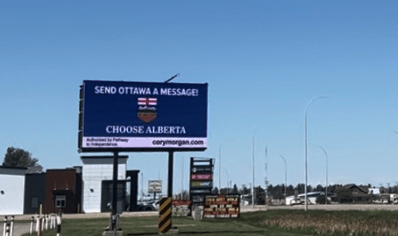 Alberta separation billboard still standing in Taber